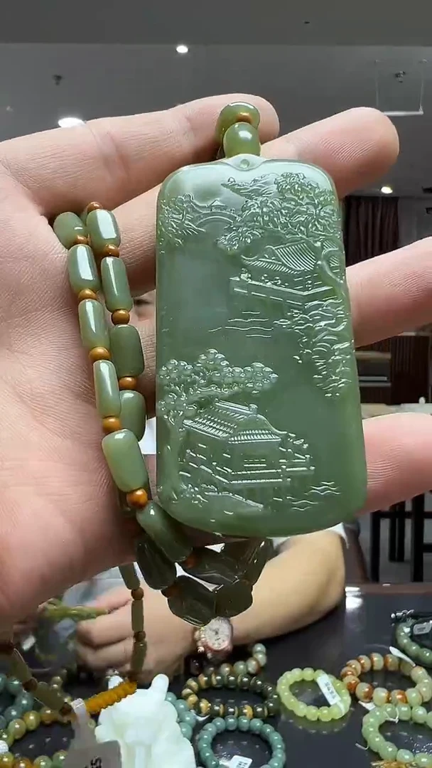 未镶嵌透闪石质玉挂件精品山水