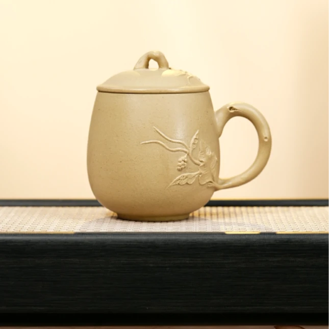 赵掌柜紫砂   本绿盖杯    堆绘