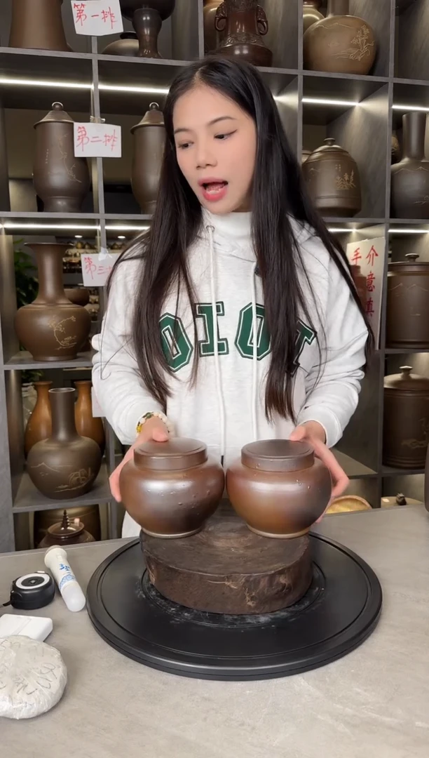 【闪购商品】罐本陶手作坭兴陶半斤装茶叶罐瑕疵气泡一对