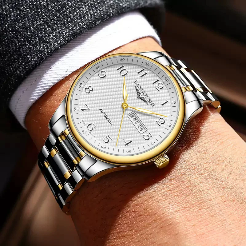 【专柜直发】九代金名匠系列自动镂空高端夜光防水双日历男士手表J