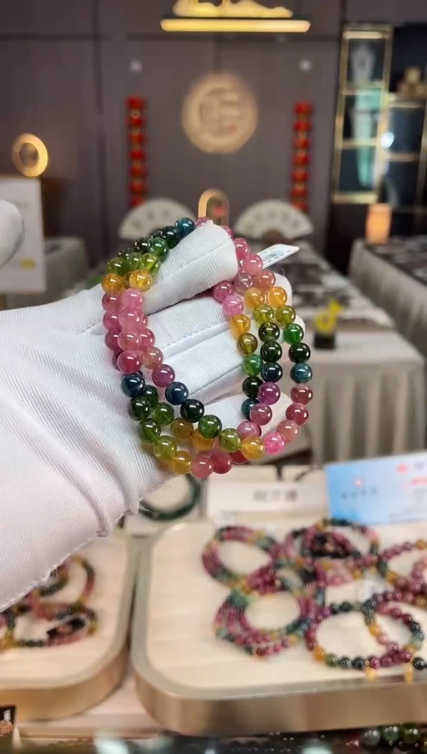 未镶嵌老矿碧玺彩虹三圈手串6mm+碧玺xion多样性发一条