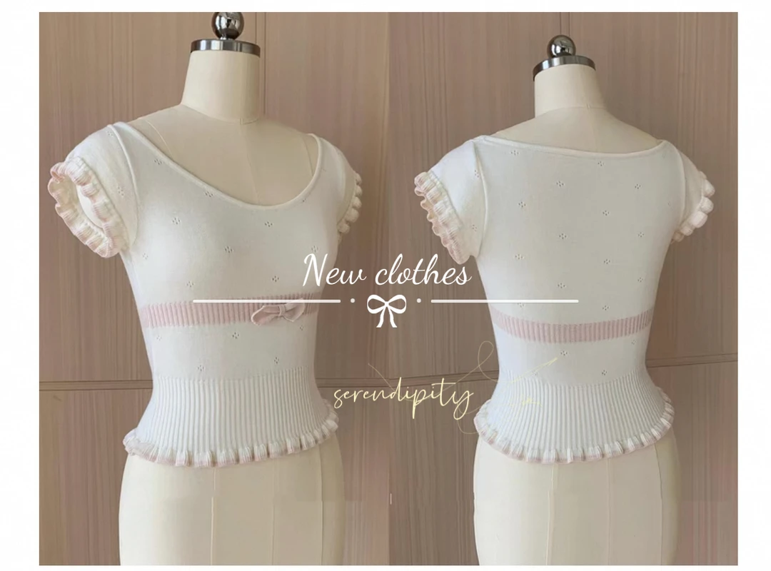 5.24修身蝴蝶结短款针织纯欲辣妹夏季显瘦纯欲ol