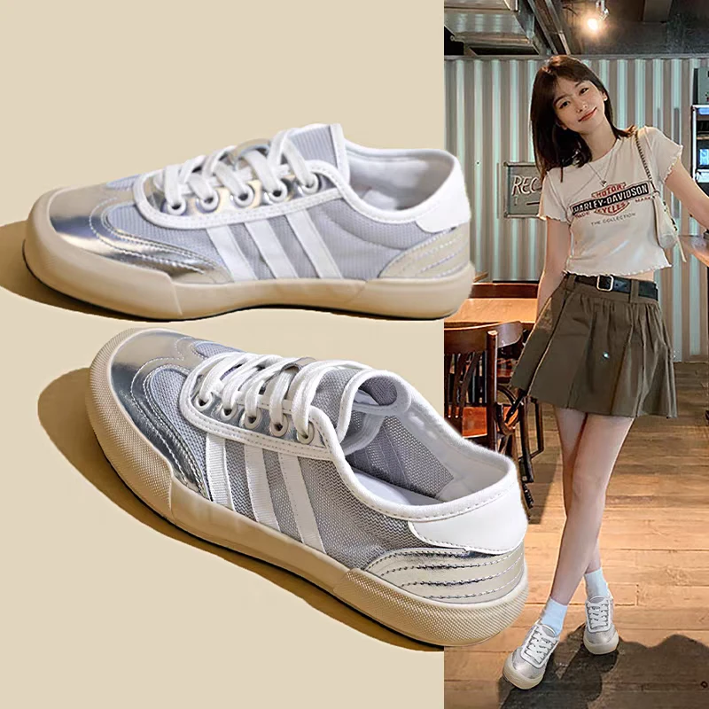 香港2024夏季复古阿甘德训鞋女真皮网面透气百搭休闲板鞋