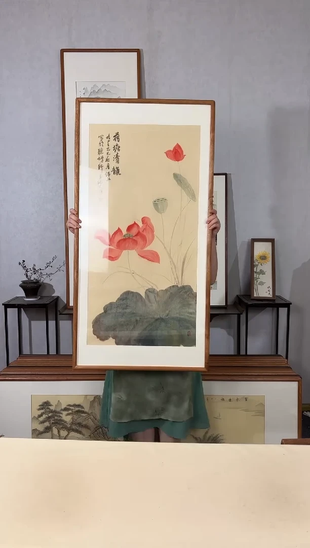 国画手绘*荷塘清韵*62*122cm带框发货