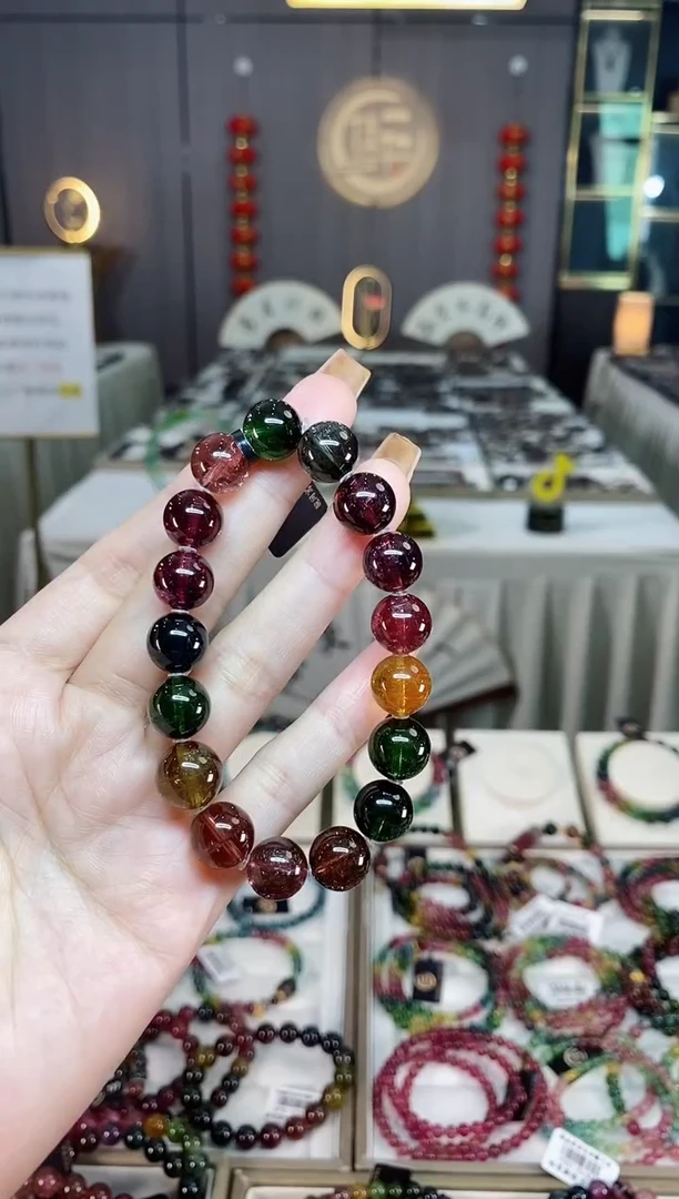 未镶嵌老矿碧玺彩虹冰体单圈手串11mm+碧玺dan多样性发货一条
