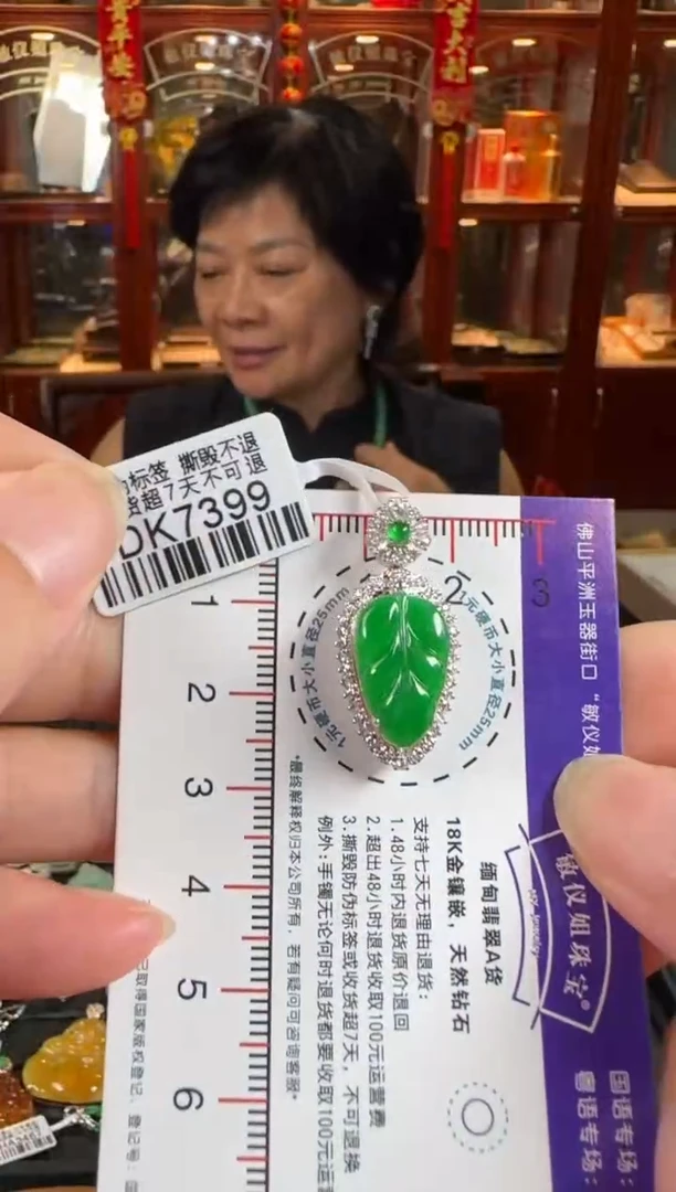 翡翠18K金镶嵌颈饰DK7399叶子
