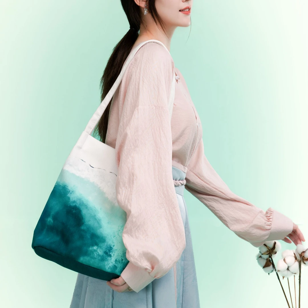 无则艺【水桶包】碧水沙滩布包很艺术I小众百搭百搭休闲文艺水桶包