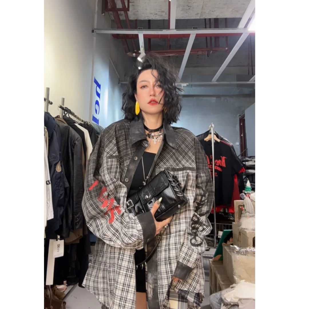 奇奇家 热点 原创 高品质渐变做旧 梦露格子衬衫