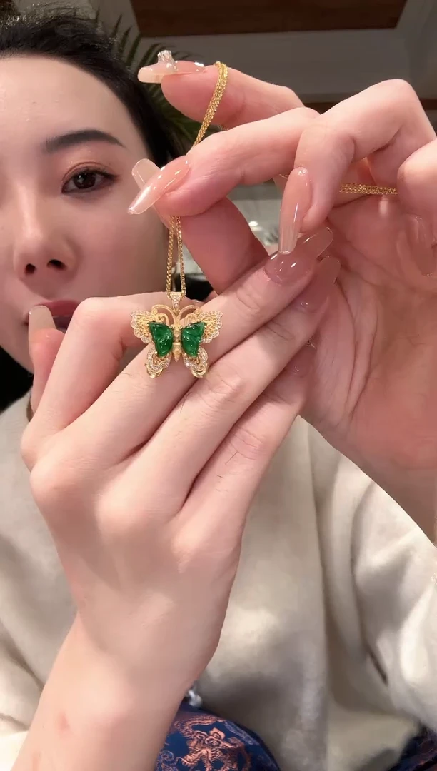 【闪购商品】翡翠颈饰银S925镀金镶嵌国风