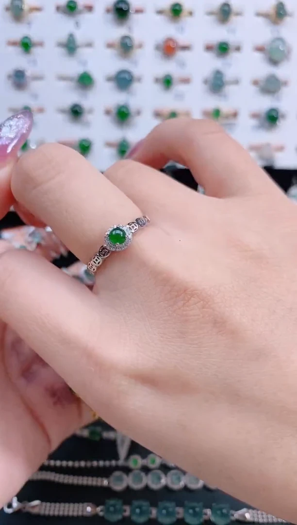 银S925镶嵌戒指翡翠天然翡翠