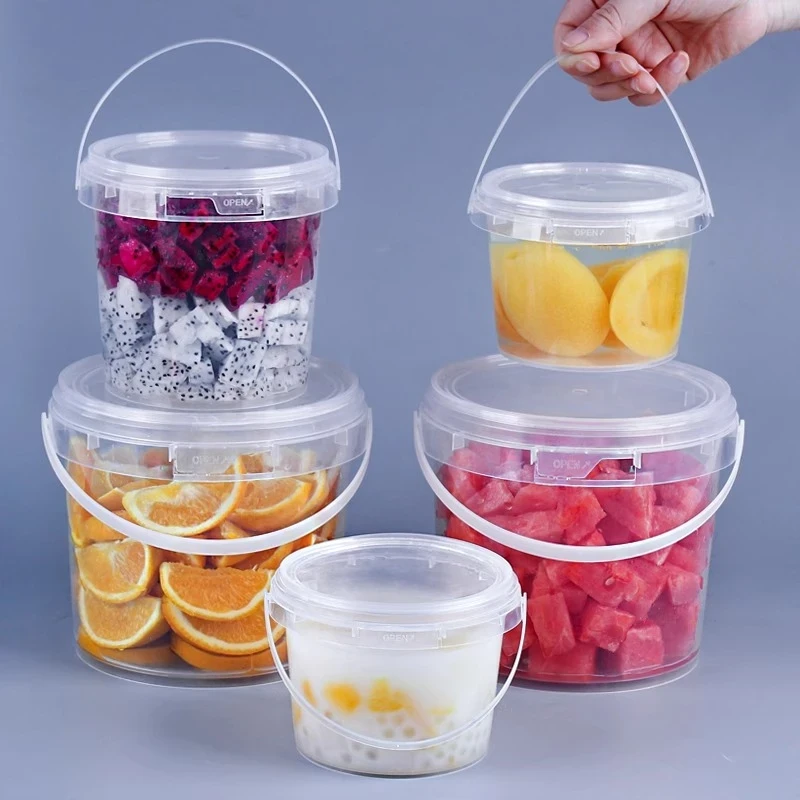 祝氏心宜手提塑料桶透明打包桶带盖食品级奶茶水果茶桶收纳储物桶