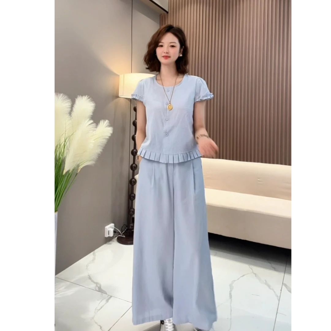 81款夏季清新套装清凉设计感小衫＋直筒裤两件套时尚气质