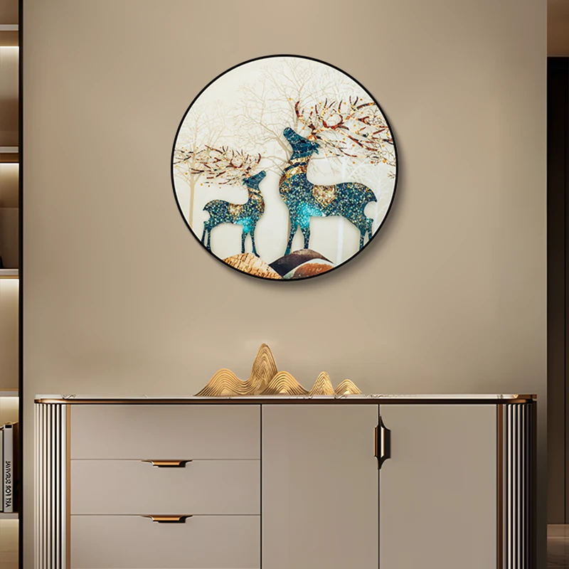 益师傅形装饰画入户玄关走廊过道现代简约晶瓷画餐客厅挂画鹿6060