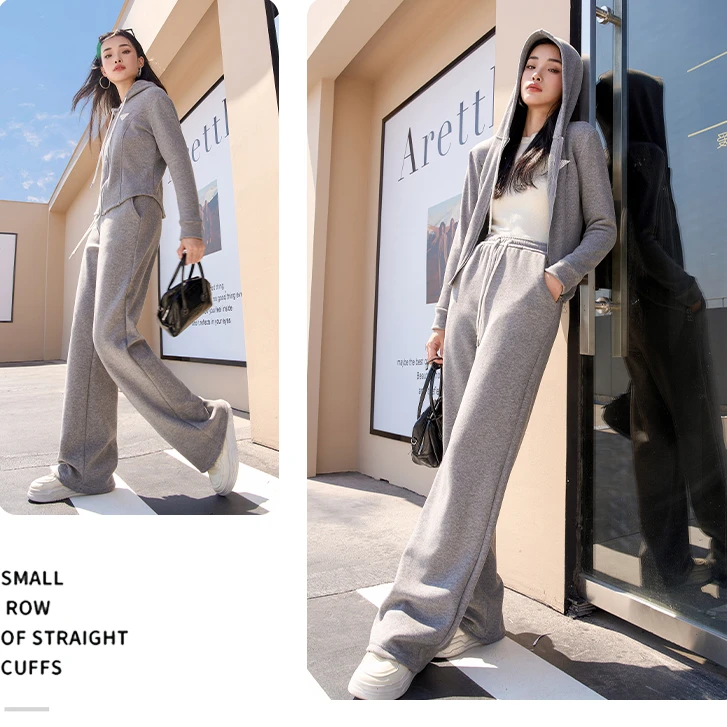 莱赛尔绵羊毛连帽套装百搭运动休闲瑜伽显瘦收腰时尚套装