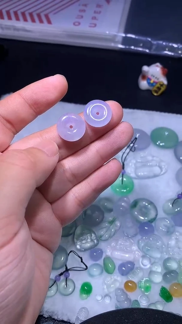 翡翠未镶嵌颈饰紫平安扣一对