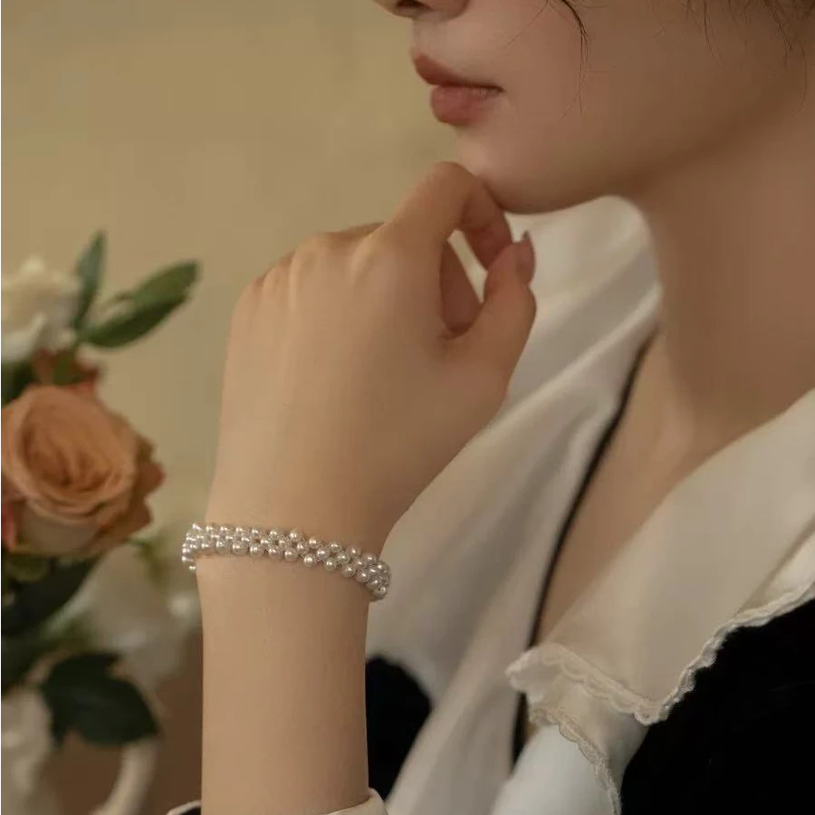 天然淡水无核珍珠A1001#气质复古编织款珍珠手链