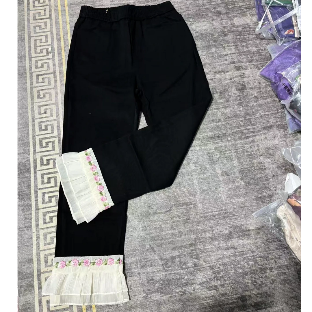 蕾丝微喇裤高腰春季常规款休闲裤休闲九分裤女装女士百搭时尚女款