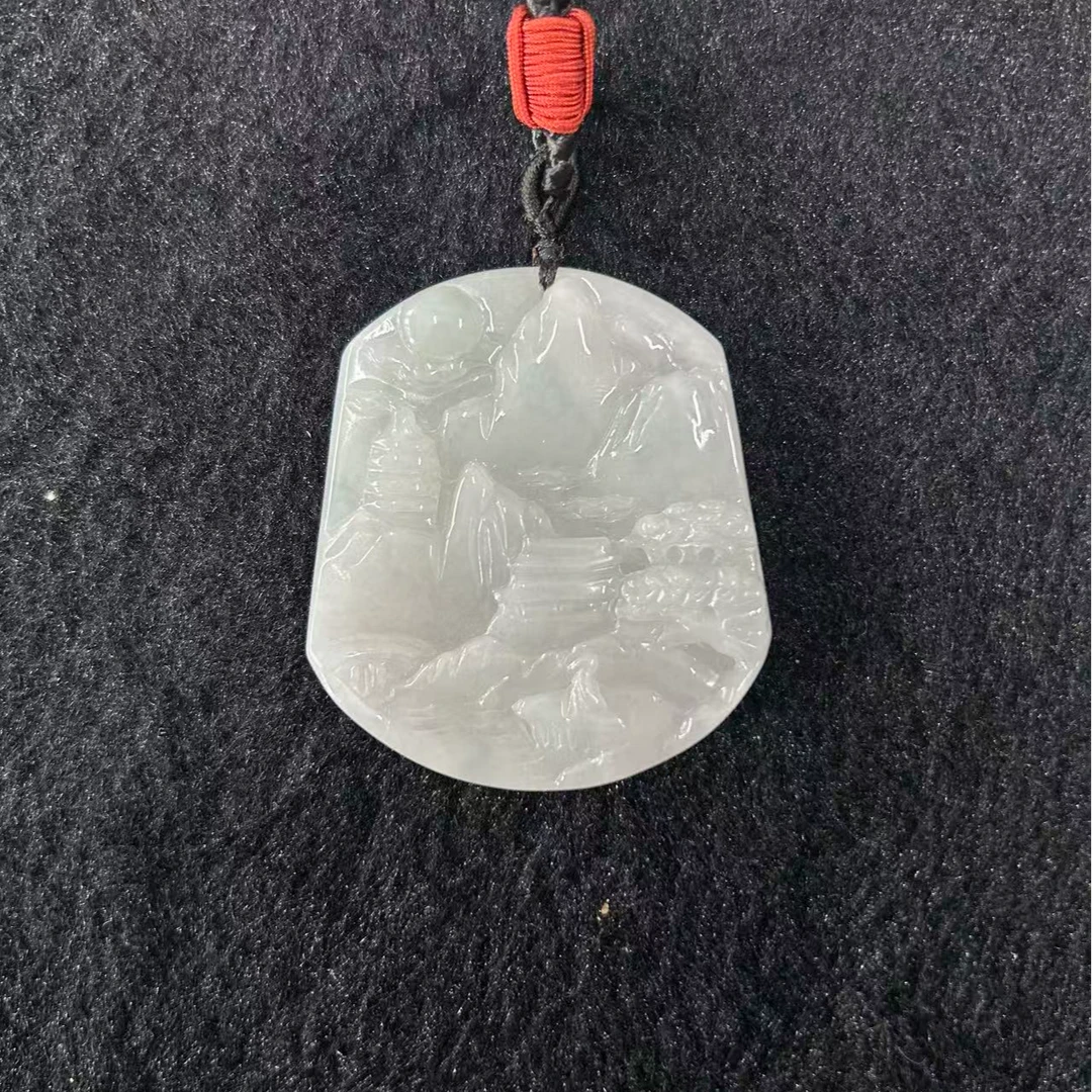 天然缅甸A货翡翠冰润细腻山水牌吊坠挂件时尚百搭