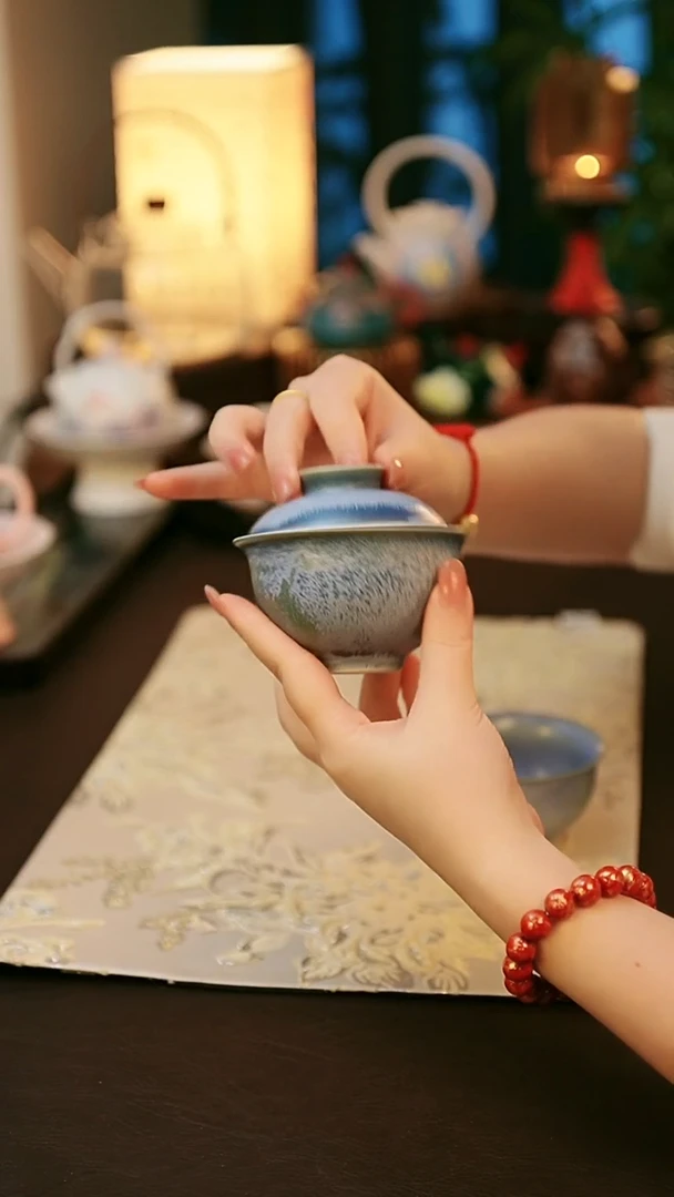 陶瓷茶具楚门窑变星空蓝盖碗
