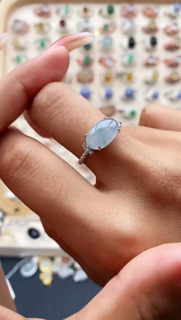 【闪购商品】翡翠戒指银S925镶嵌缅甸天然A货翡翠111  9+10