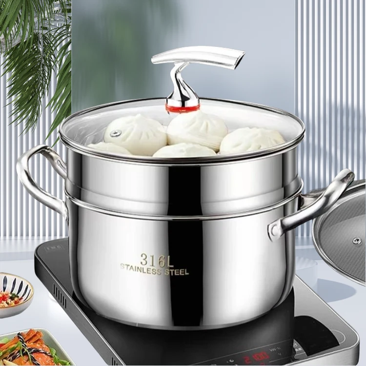【24CM双层飞鸟】不锈钢蒸汤锅电磁炉燃气灶上蒸下煮加大容量锅-132
