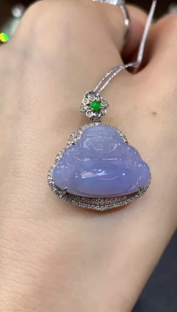 吊坠(不含链)18K金镶嵌翡翠A52紫货有一定色差