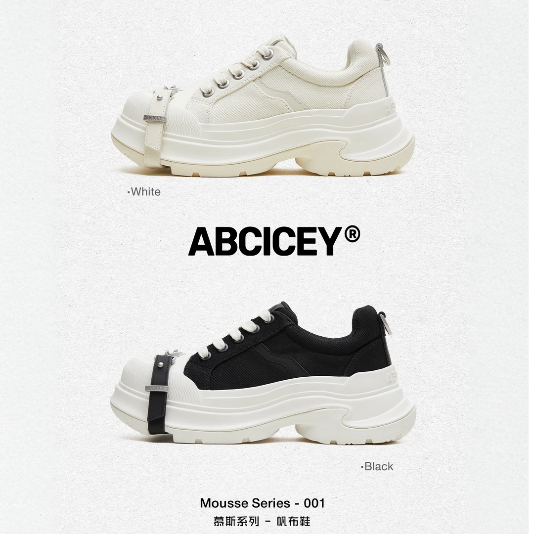【明星同款】ABCICEY慕斯帆布鞋老爹鞋绑带鞋低帮厚底鞋增高夏季