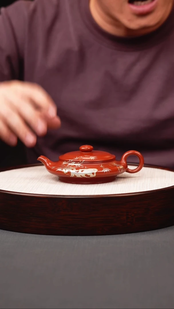 茶壶紫砂红皮龙虚扁