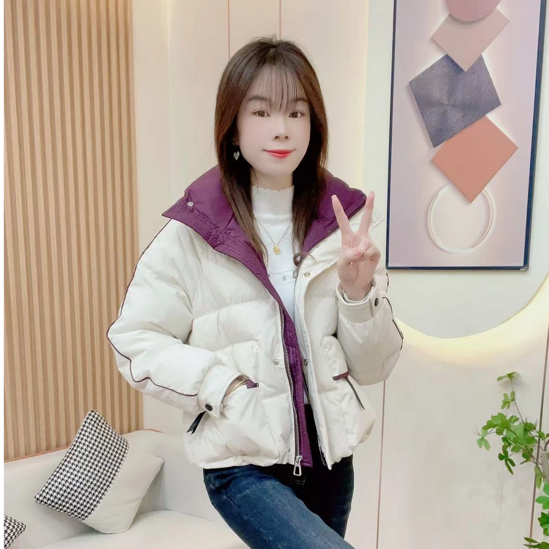 炬雅【一见钟情】新款背后爱心压花时尚撞色拼接加厚防寒保暖棉外套