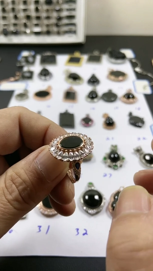 银S925镶嵌戒指翡翠女戒