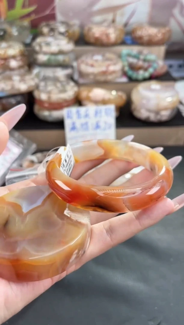 未镶嵌手镯石英质玉天然樱花玛瑙手镯（镯心赠品不保证完美)59