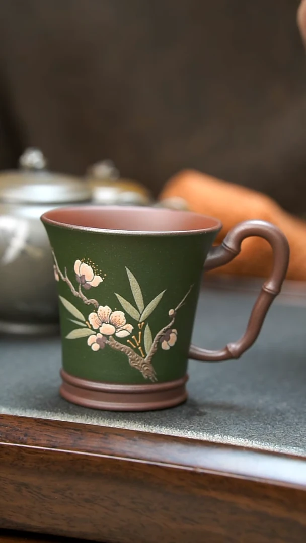 【闪购商品】紫砂茶壶绿泥桃花主人杯