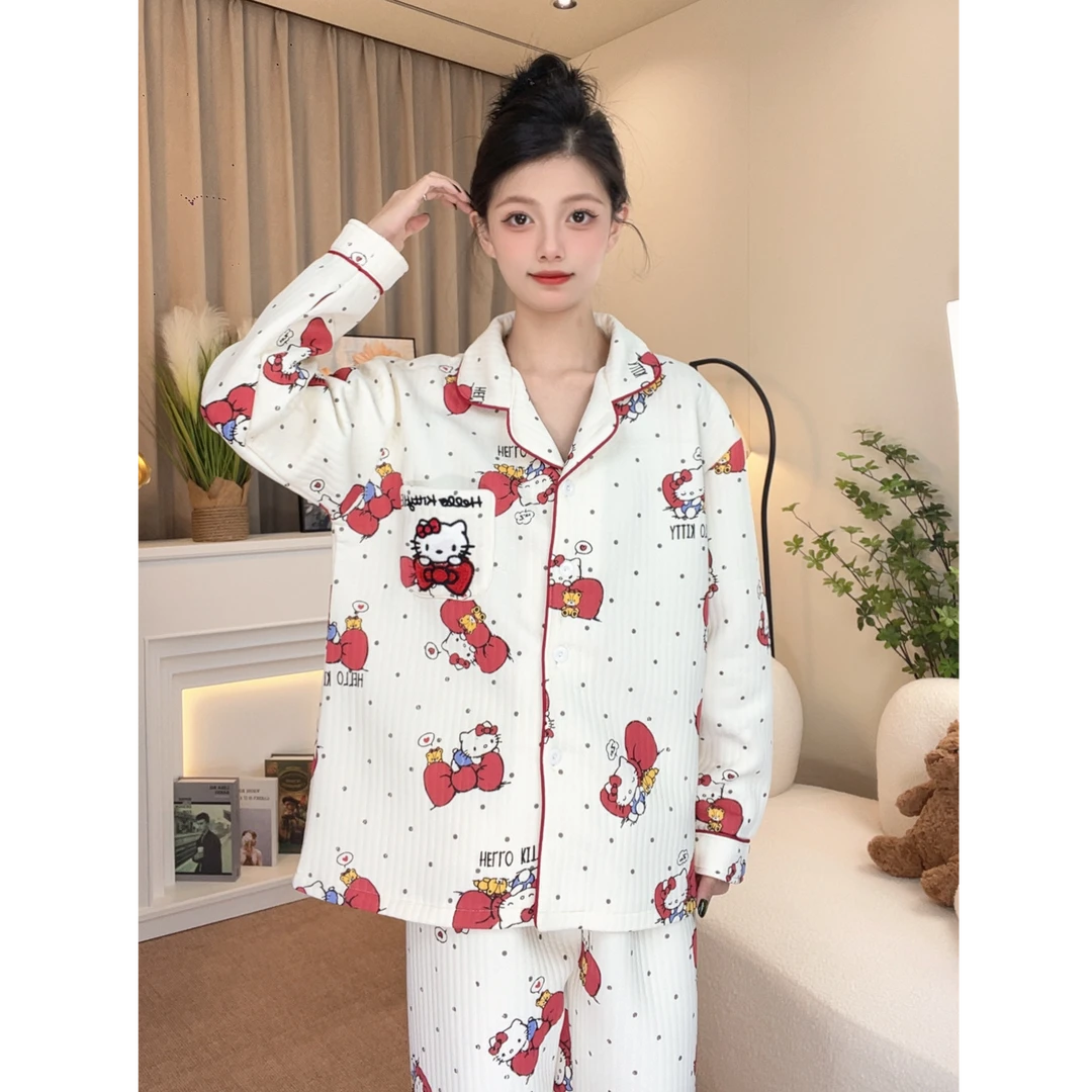 【红结KT】睡衣女秋冬季夹层空气棉学生卡通可爱保暖甜美家居服01
