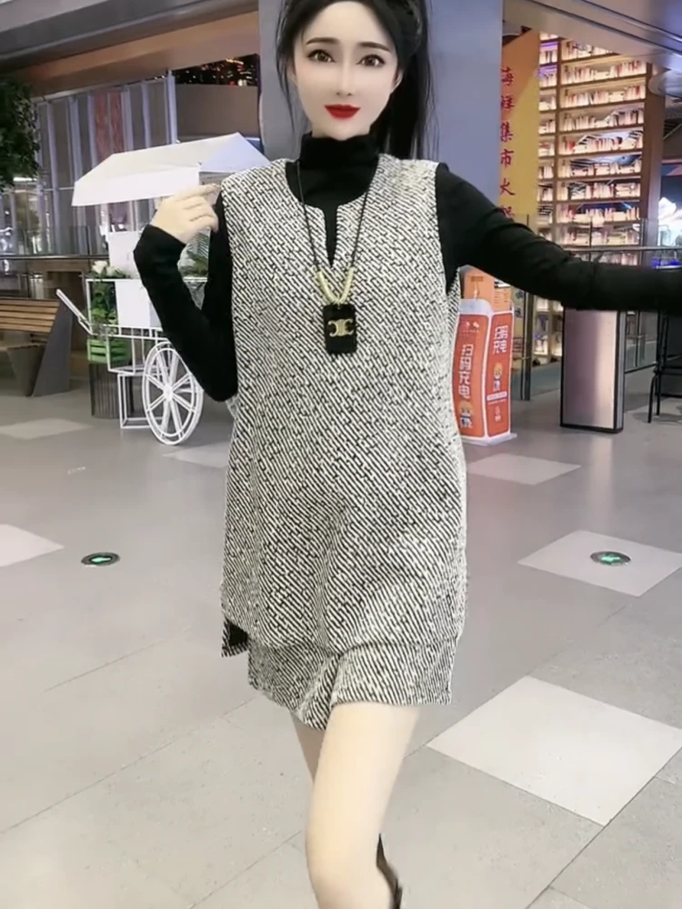时尚套装女三件套秋冬新款女装高腰宽松显瘦洋气气质打底马甲套装