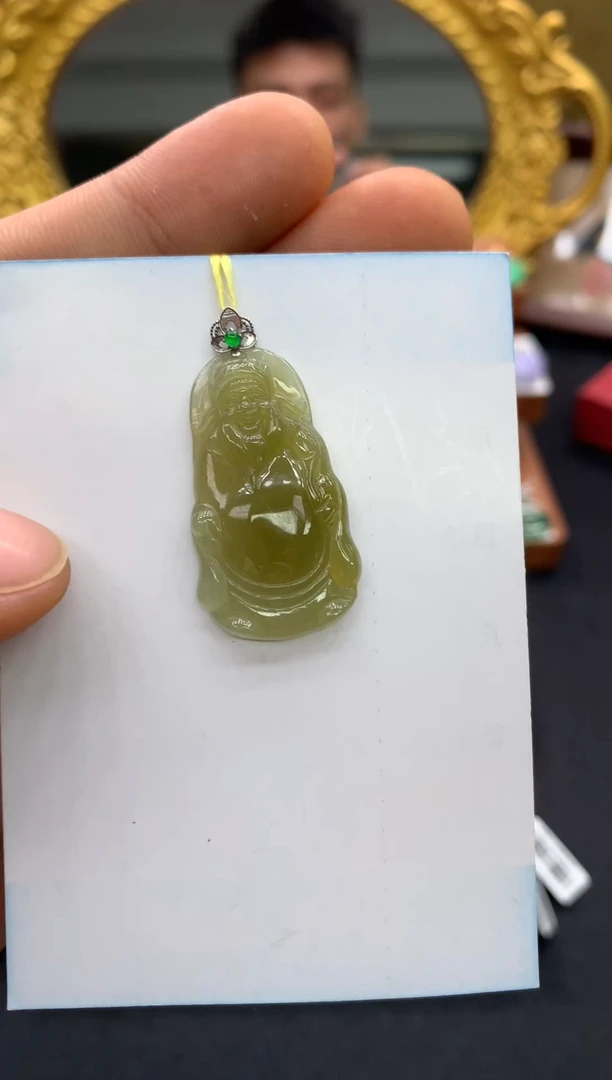 吊坠(不含链)18K金镶嵌翡翠财神
