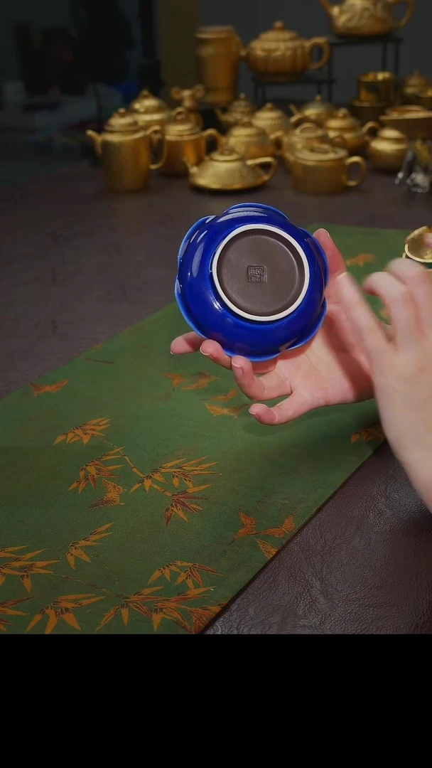 茶杯紫砂【宜景窑蓝宝王子鎏金系列】杯碟