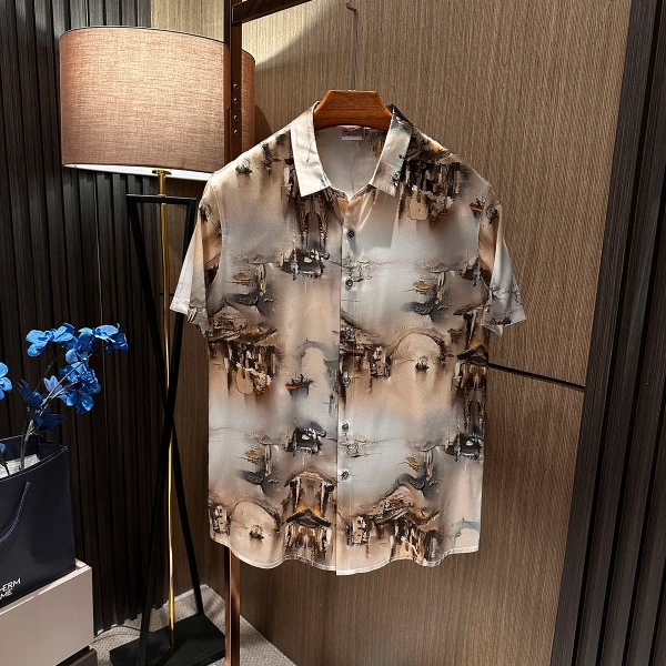 【亲肤体验 高端桑蚕丝】25夏季新款新中式国风男士真丝短袖花衬衫