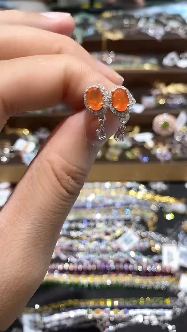【闪购商品】欧泊珠宝奇石银S925镀金镶嵌耳钉