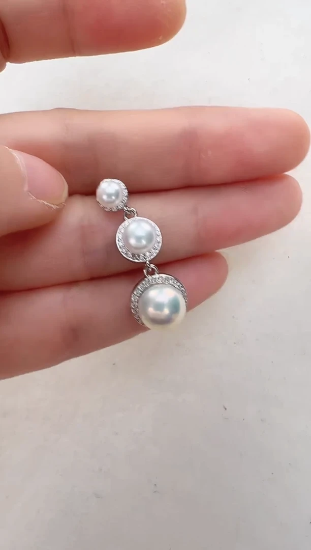 【闪购商品】淡水珍珠耳饰合金银色三珠灵动