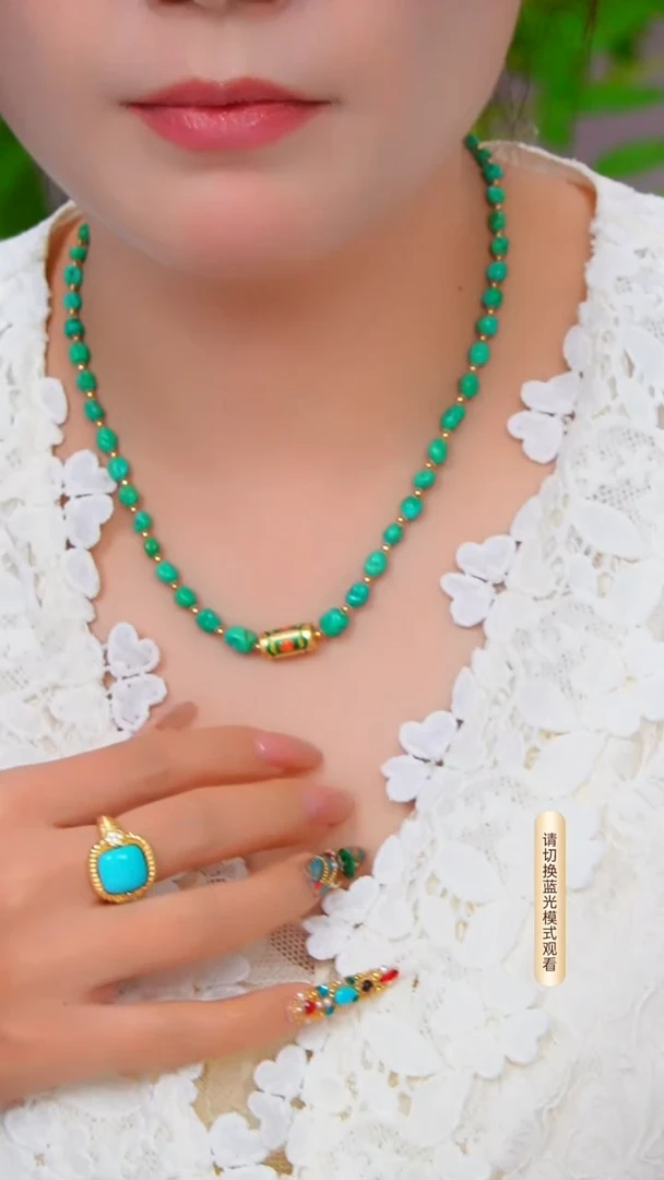 银S925镀金镶嵌绿松石项链发一