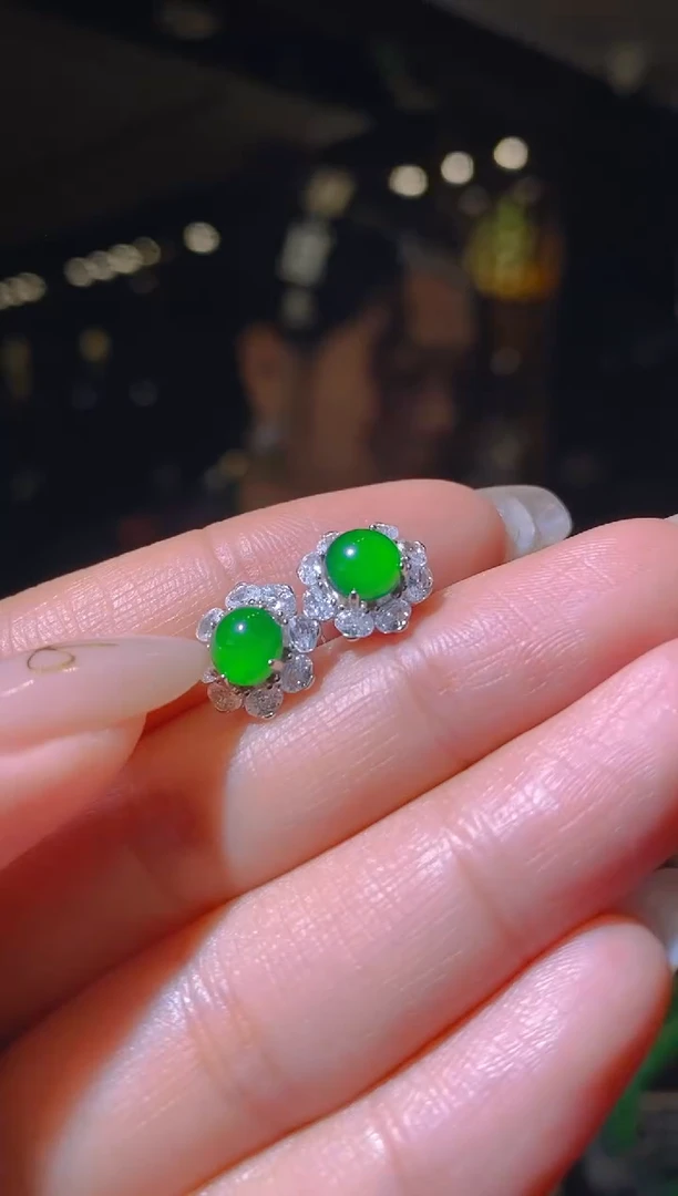 【闪购商品】翡翠耳饰银S925镶嵌011    （多样性发货）