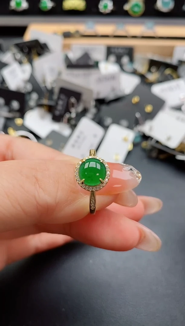 银S925镶嵌戒指翡翠1