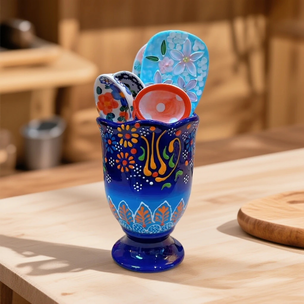 外贸手绘浮雕高脚土耳其堆料陶瓷筷子筒