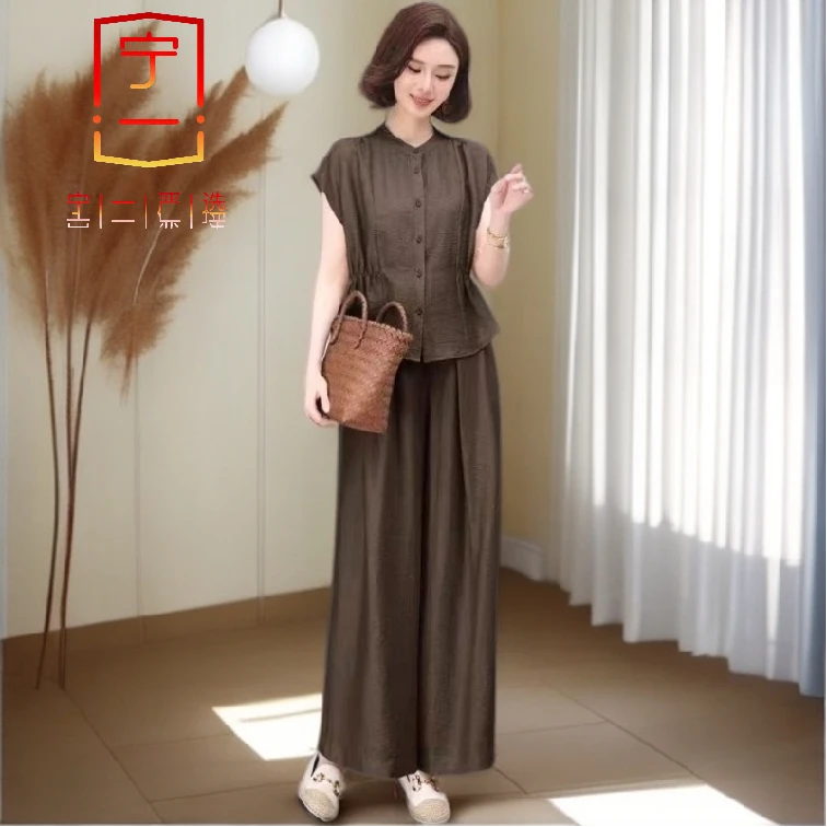 【宁一女装】时尚洋气显瘦妈妈装气质夏季套装休闲新款高贵洋气短袖
