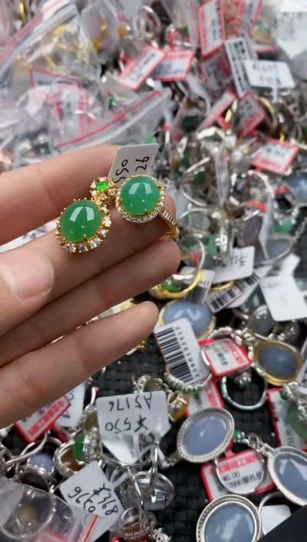 银S925镶嵌戒指翡翠444   10