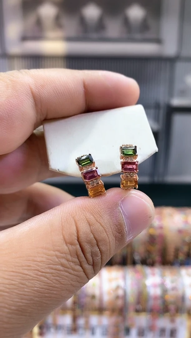 银S925镶嵌耳扣碧玺156651616616556