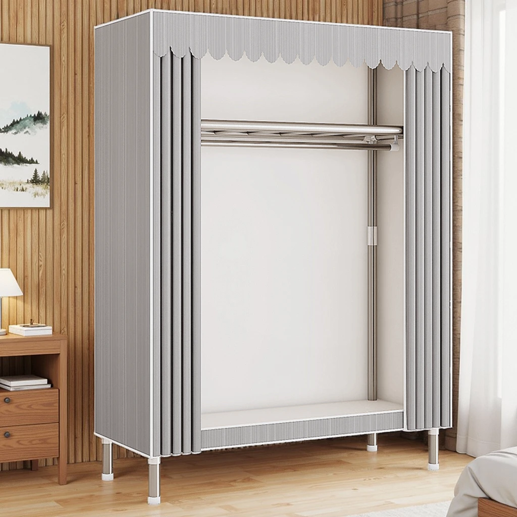 简易衣柜家用卧室出租房专用钢管加粗加厚耐用布艺防尘收纳柜衣橱