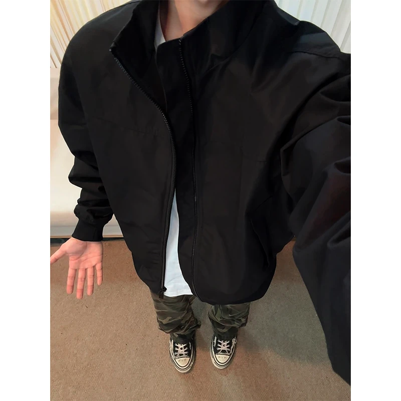 cleanfit短款简约飞行夹克外套高级感硬汉立领休闲纯色拉链棒球服