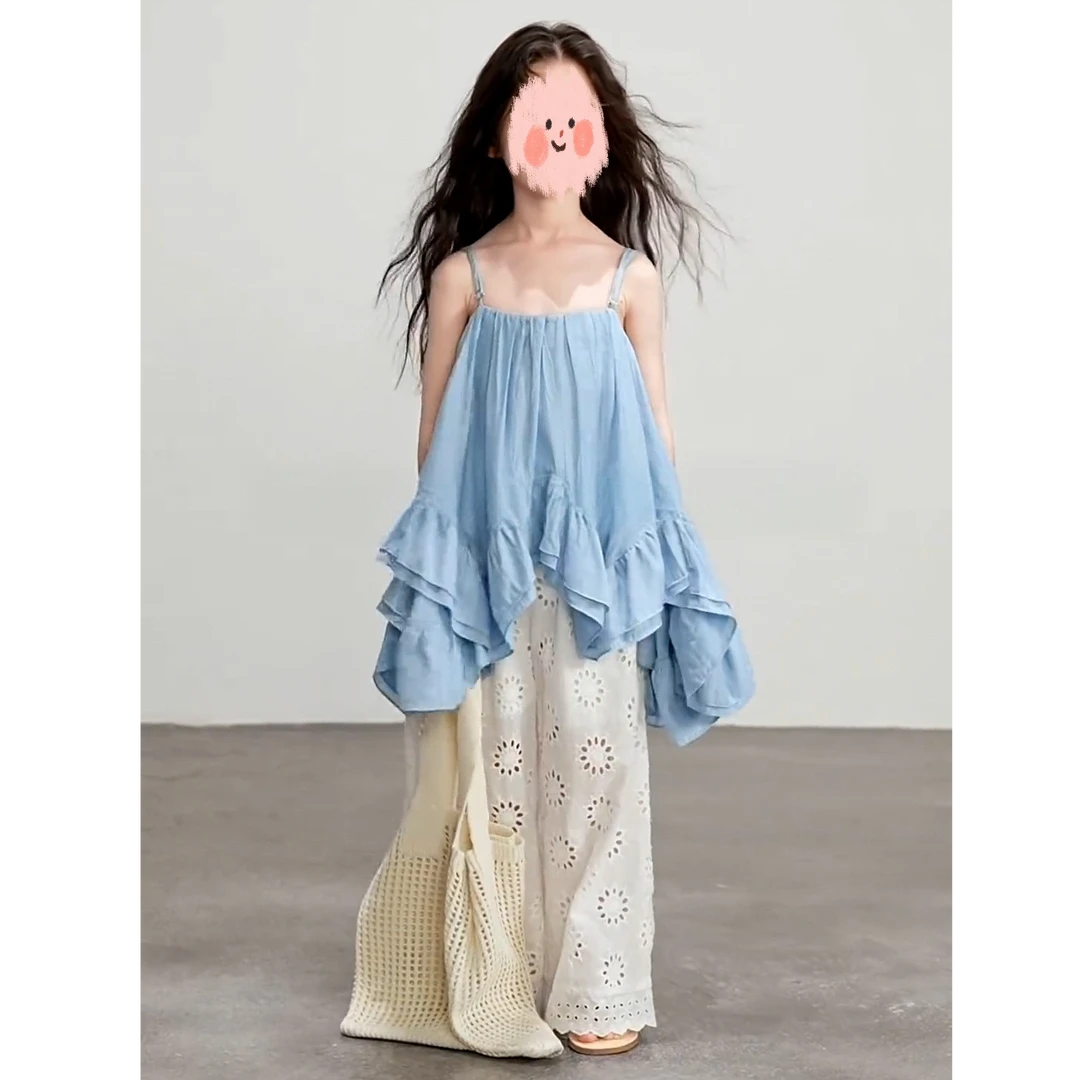 女童无袖套装夏季2025新款儿童吊带上衣服小女秋季女童阔腿裤套装