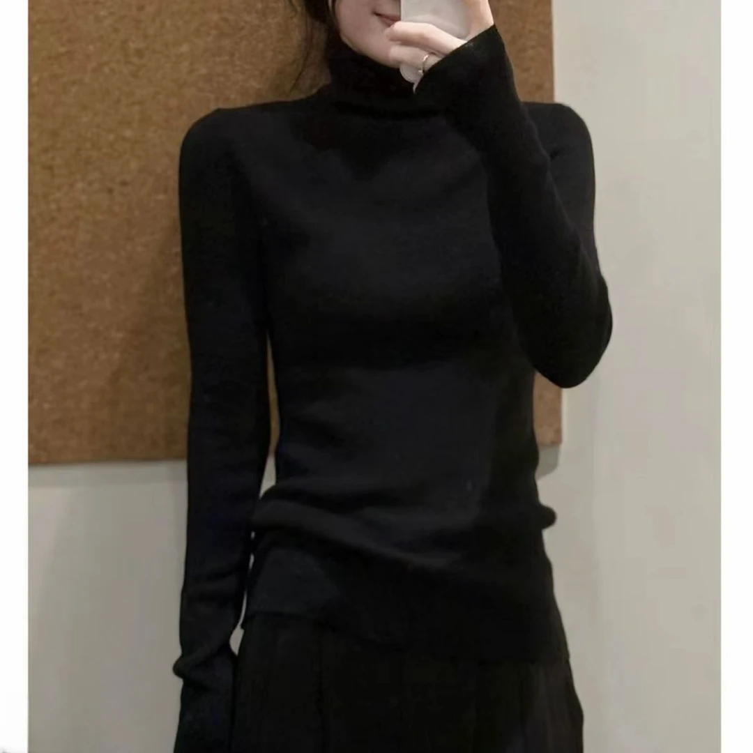 简约半高领显瘦长袖纯色毛针织衫女2025新款秋冬时尚百搭打底上衣